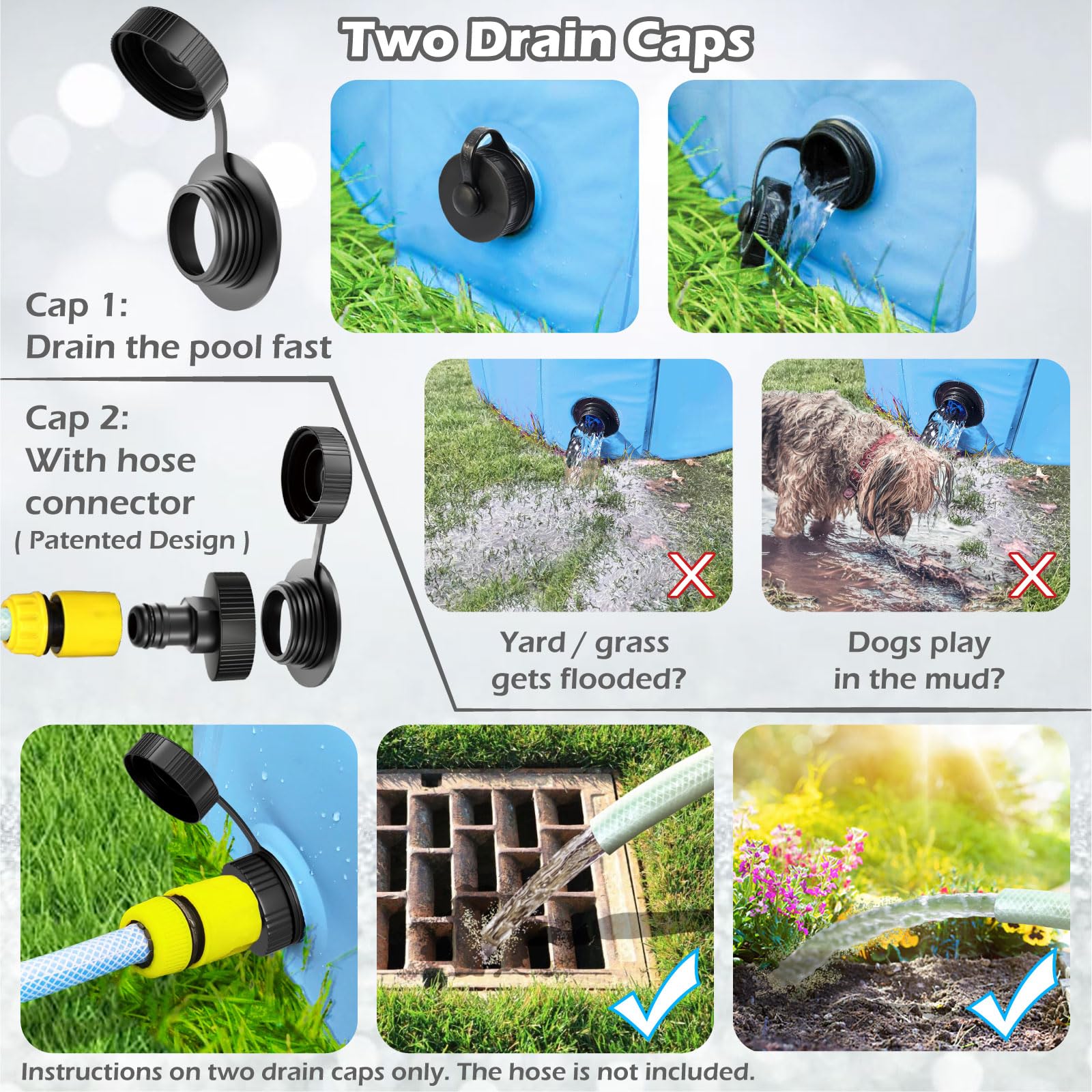 Jasonwell Foldable Dog Pool - 32 Inch Round Collapsible Hard Plastic Pool for Dogs, Kids, and Cats - Portable Wading Pool with Drain and Hose Connector