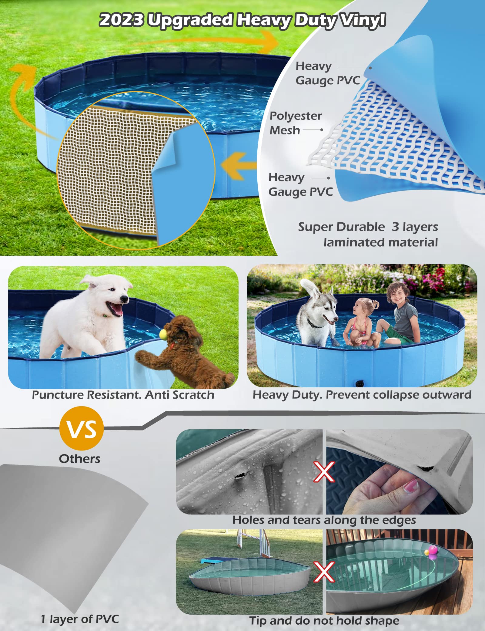 Jasonwell Foldable Dog Pool - 32 Inch Round Collapsible Hard Plastic Pool for Dogs, Kids, and Cats - Portable Wading Pool with Drain and Hose Connector