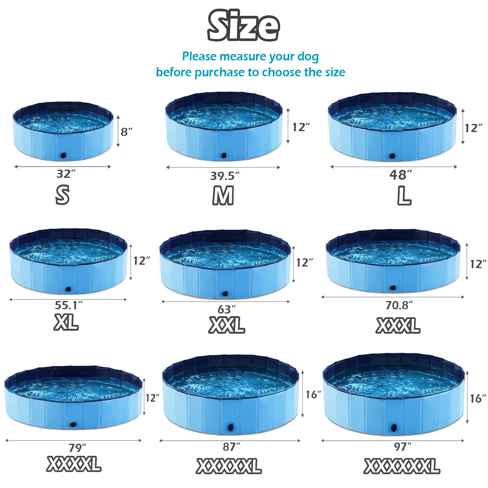 Jasonwell Foldable Dog Pool - 32 Inch Round Collapsible Hard Plastic Pool for Dogs, Kids, and Cats - Portable Wading Pool with Drain and Hose Connector