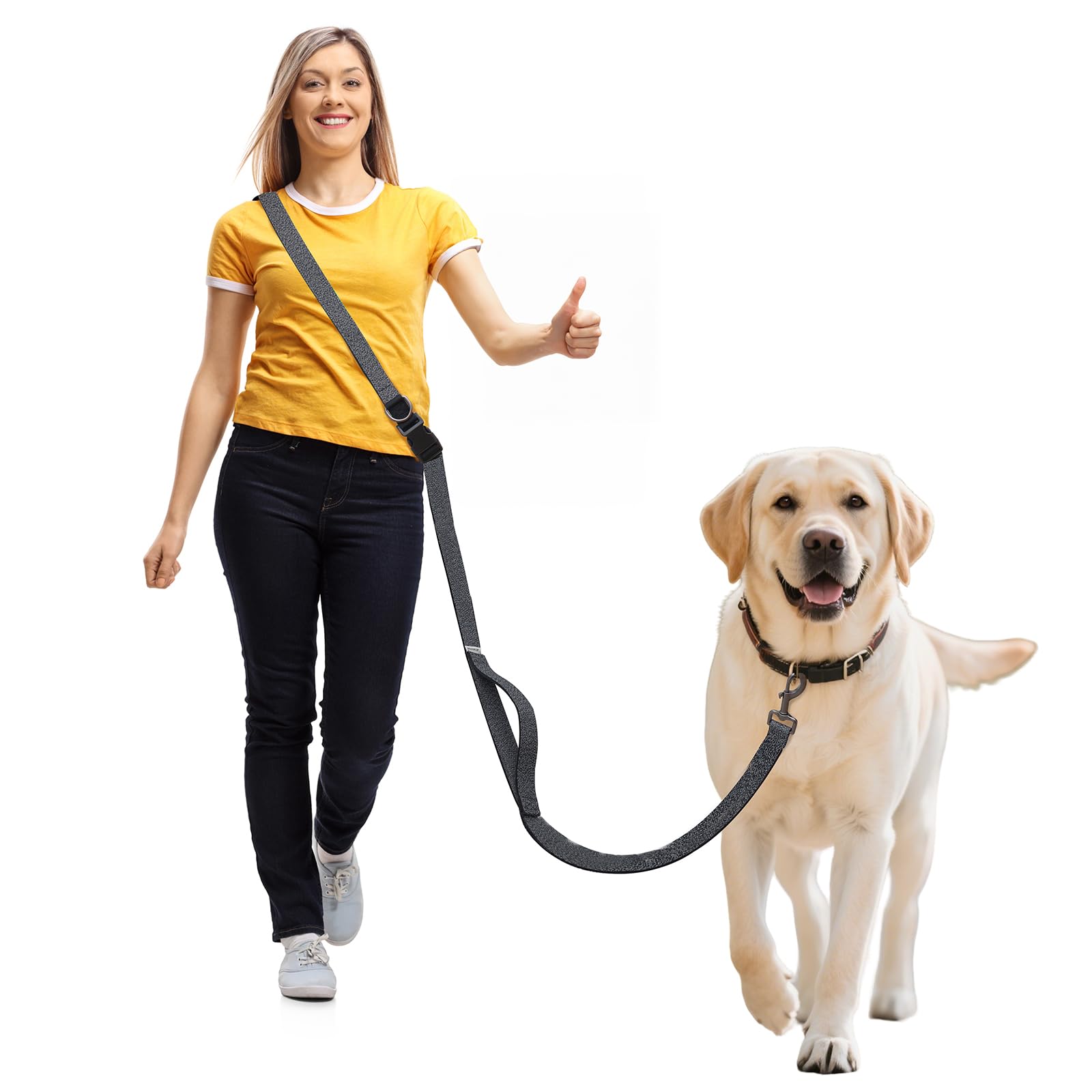 JC HOUSE Hands Free Dog Leash: Galaxy Reflective, Adjustable 6–9.5 ft, Heavy Duty for Medium & Large Dogs up to 110 lbs – Black