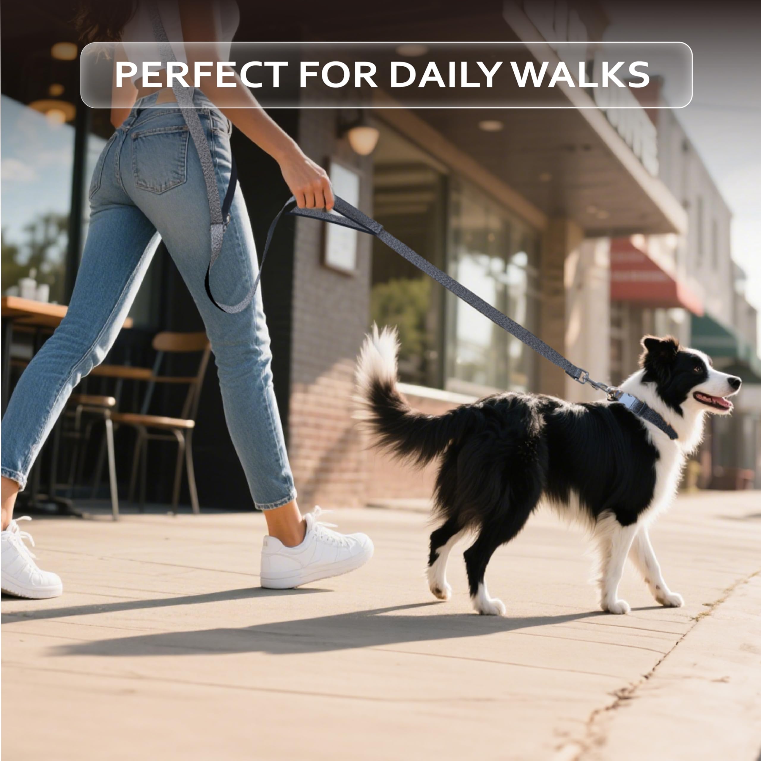 JC HOUSE Hands Free Dog Leash: Galaxy Reflective, Adjustable 6–9.5 ft, Heavy Duty for Medium & Large Dogs up to 110 lbs – Black