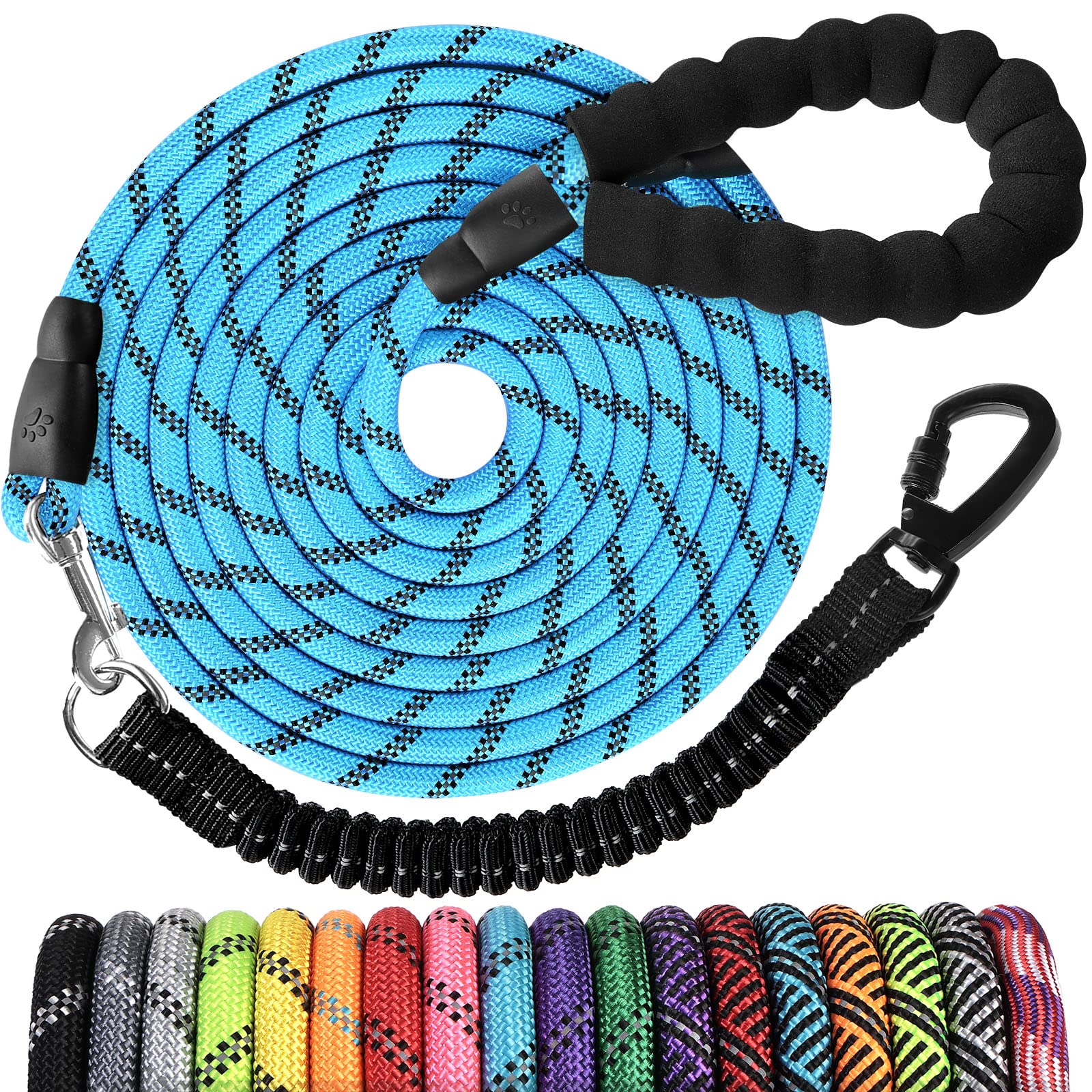 jenico 15ft Heavy Duty Dog Leash with Reflective Bungee & Swivel Hook - Blue