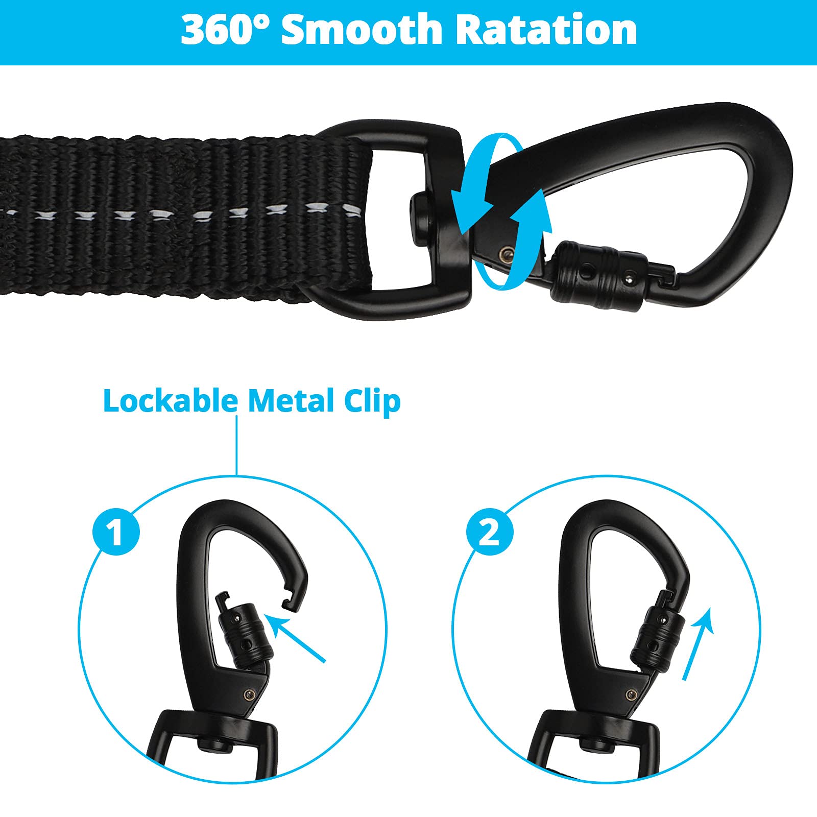 jenico 15ft Heavy Duty Dog Leash with Reflective Bungee & Swivel Hook - Blue