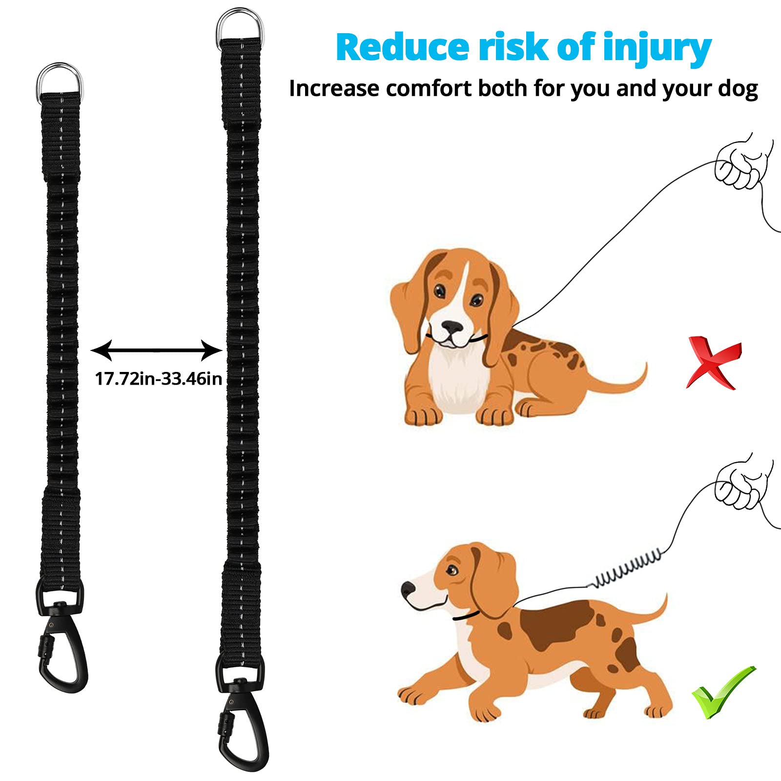 jenico 15ft Heavy Duty Dog Leash with Reflective Bungee & Swivel Hook - Blue