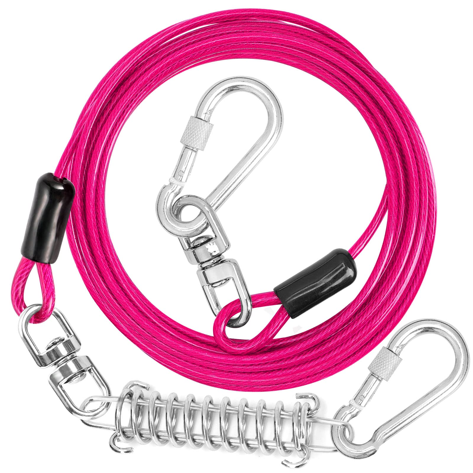 jenico 25ft Dog Tie Out Cable - Heavy Duty with Locking Carabiner & 360° Swivel - Outdoor Tether for Dogs Up to 500 lbs