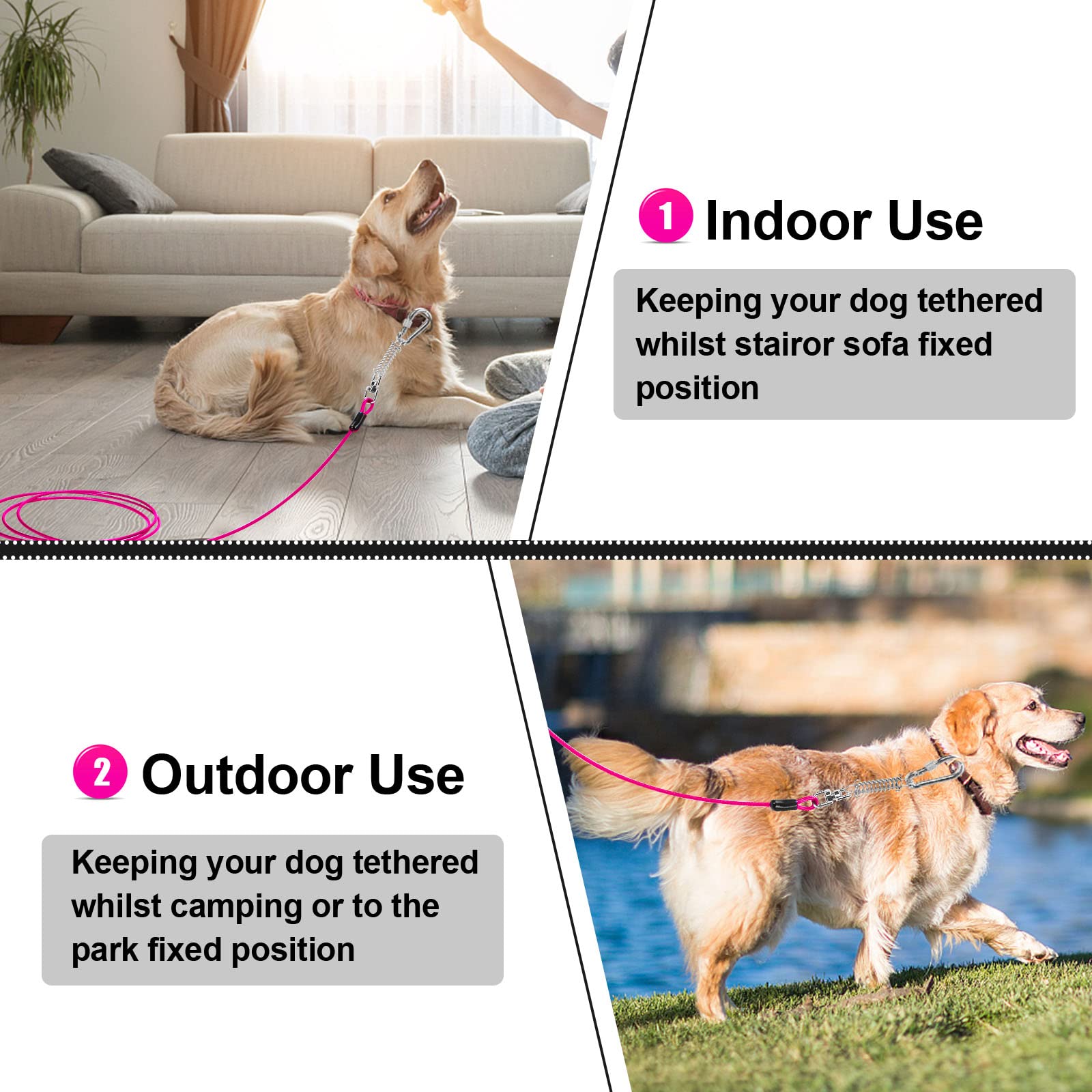 jenico 25ft Dog Tie Out Cable - Heavy Duty with Locking Carabiner & 360° Swivel - Outdoor Tether for Dogs Up to 500 lbs