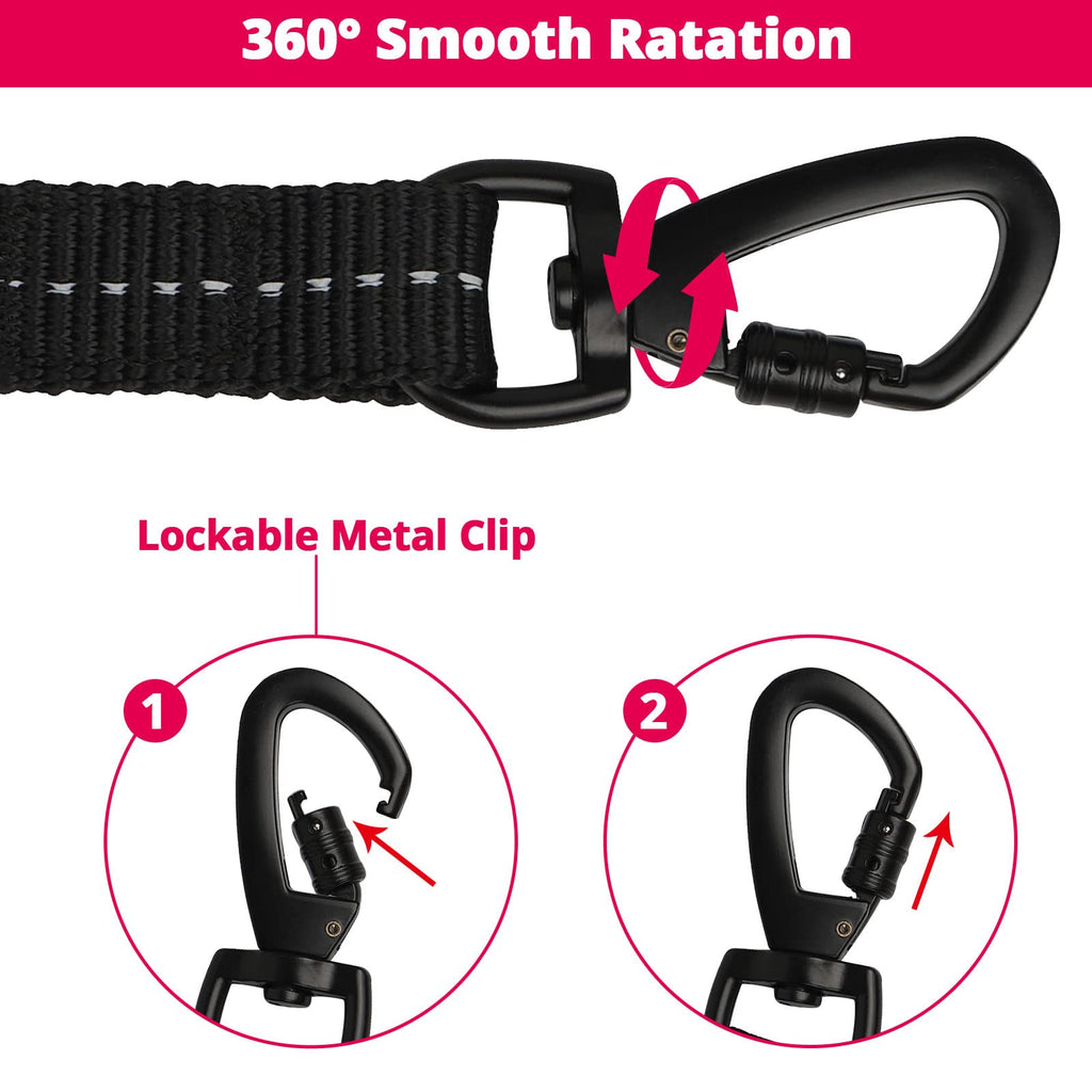 jenico 30ft Heavy Duty Dog Leash with Bungee & Swivel Hook - Reflective, Pink