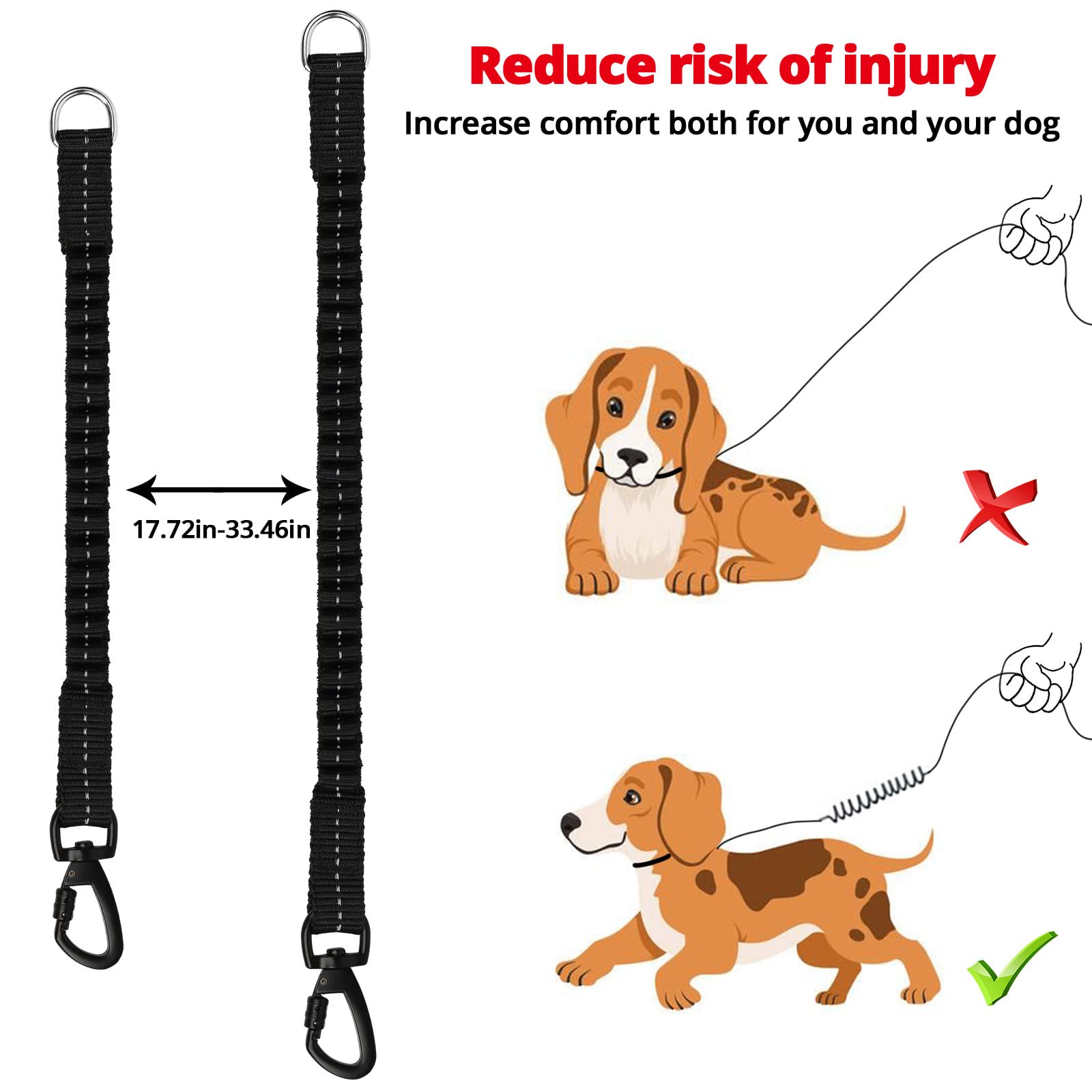 jenico 30ft Heavy Duty Dog Leash with Bungee & Swivel Hook - Reflective, Pink