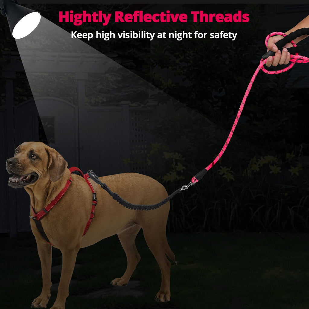 jenico 30ft Heavy Duty Dog Leash with Bungee & Swivel Hook - Reflective, Pink