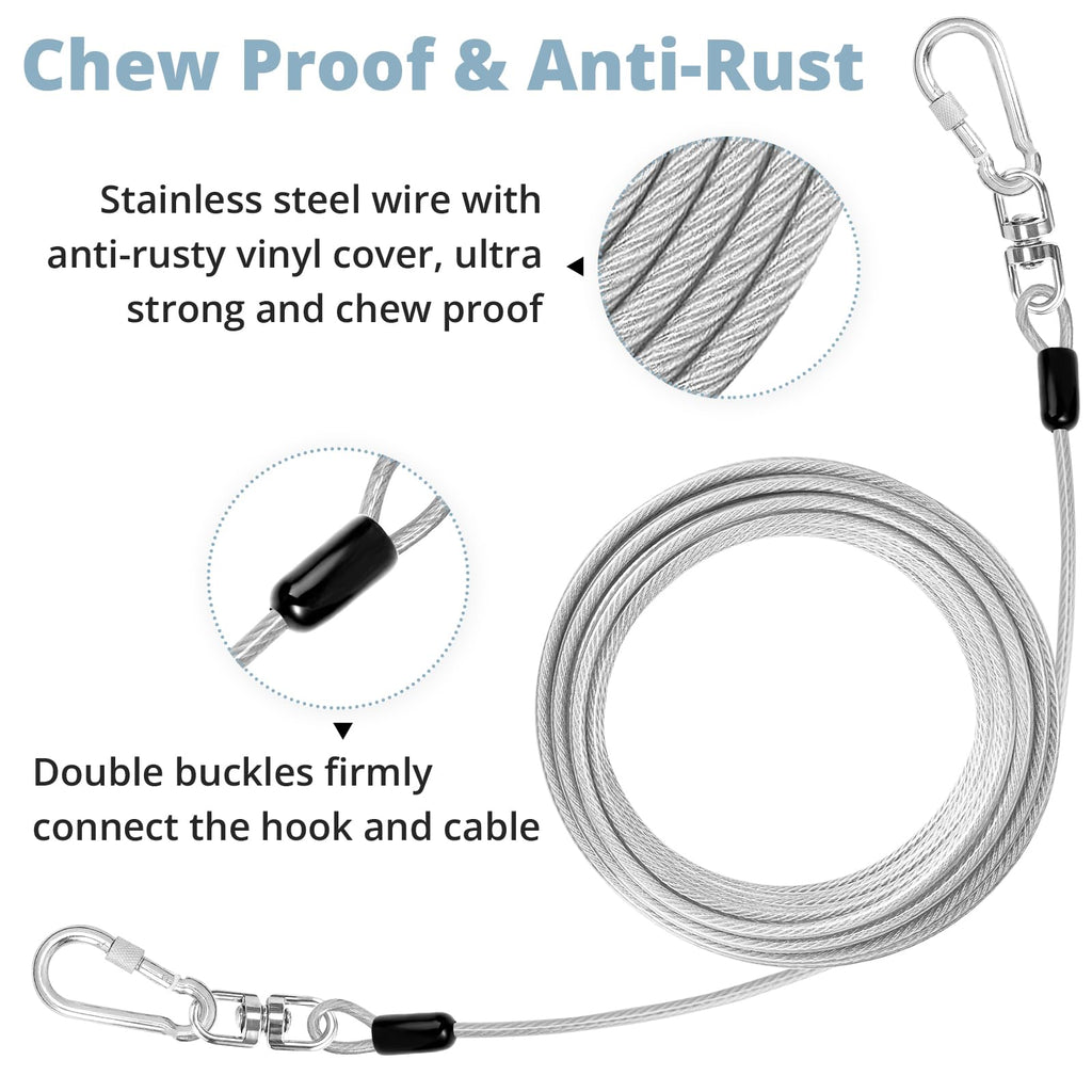 jenico 50 ft Dog Tie Out Cable - Heavy Duty Outdoor Dog Runner with 360° Swivel and Reflective Coating (Fits Dogs Up to 500 lbs)