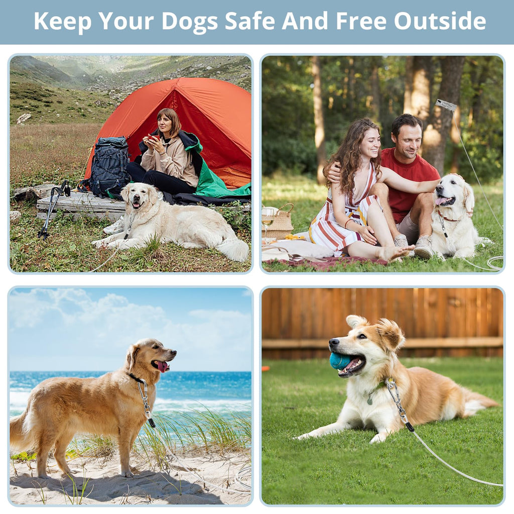 jenico 50 ft Dog Tie Out Cable - Heavy Duty Outdoor Dog Runner with 360° Swivel and Reflective Coating (Fits Dogs Up to 500 lbs)