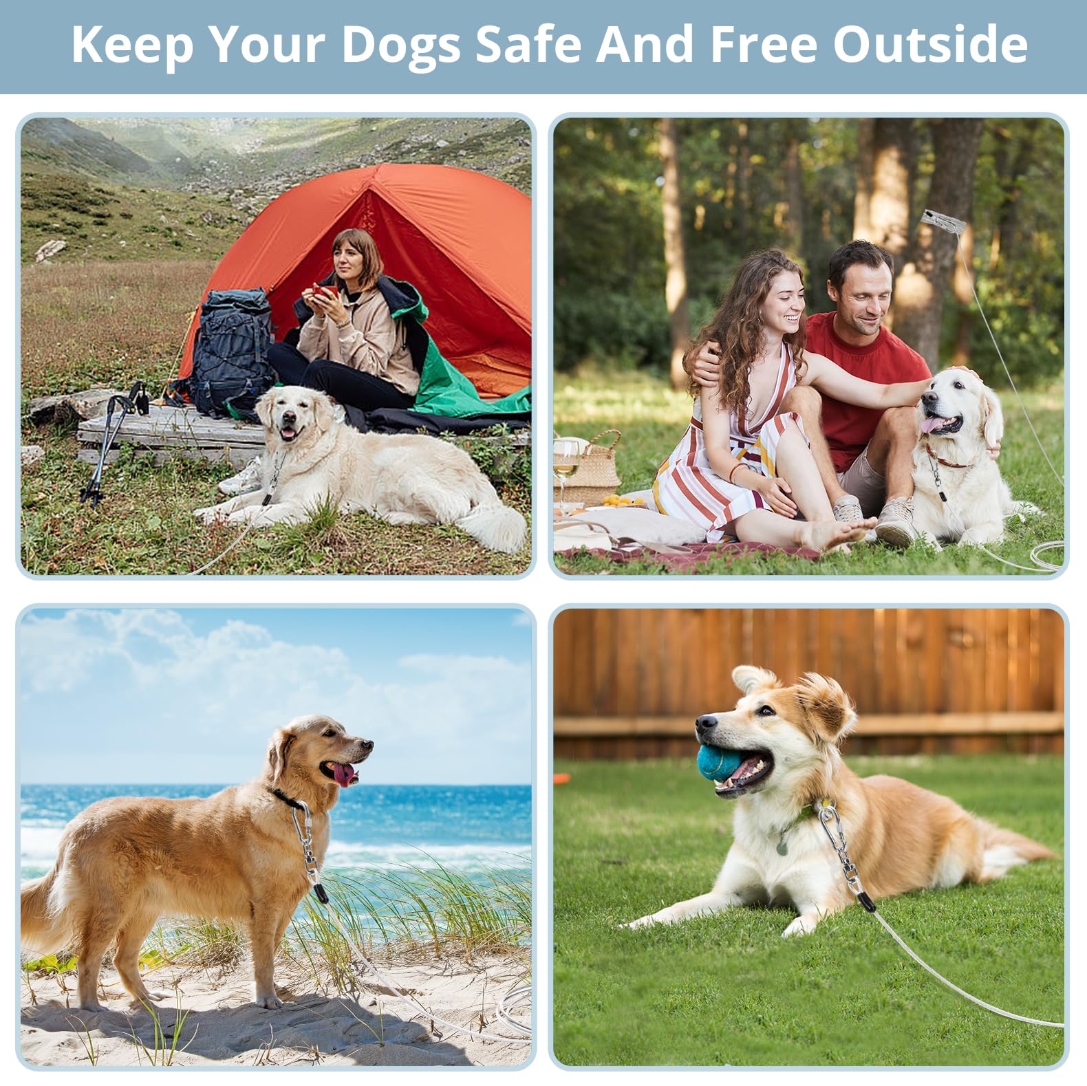 jenico 50 ft Dog Tie Out Cable - Heavy Duty Outdoor Dog Runner with 360° Swivel and Reflective Coating (Fits Dogs Up to 500 lbs)