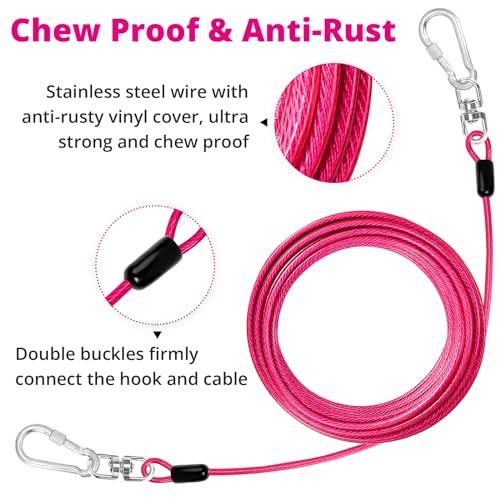 jenico 50 ft Pink Dog Tie Out Cable – Heavy Duty Stainless Steel Lead for Yard, Up to 500 lbs