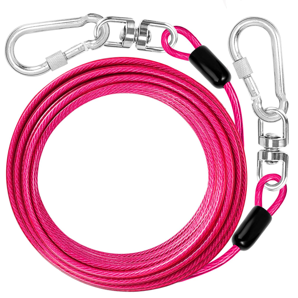 jenico 50 ft Pink Dog Tie Out Cable – Heavy Duty Stainless Steel Lead for Yard, Up to 500 lbs