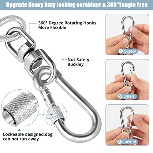 jenico Dog Tie Out Cable 30FT - Locking Carabiner, 360° Swivel, Reflective, 500 lbs