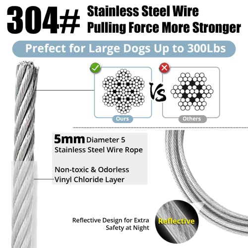 jenico Dog Tie Out Cable 30FT - Locking Carabiner, 360° Swivel, Reflective, 500 lbs