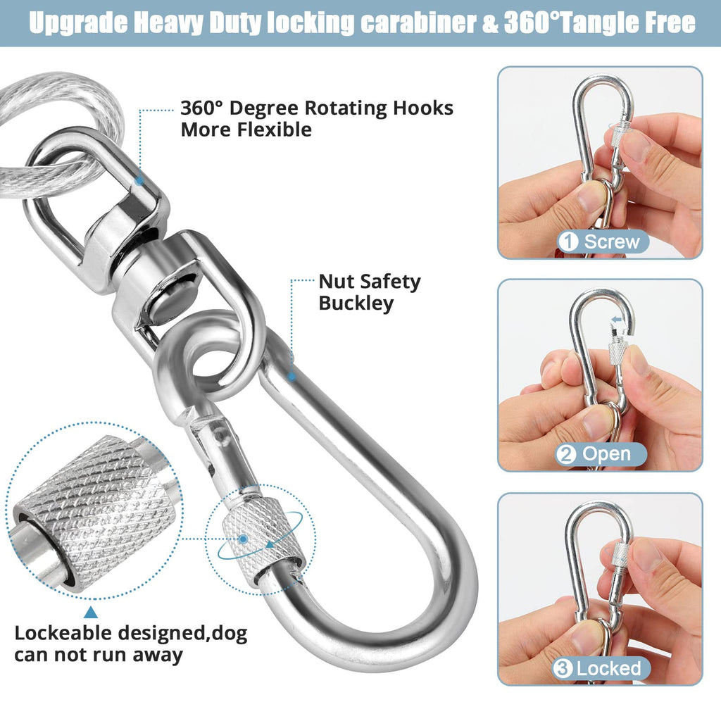 jenico Dog Tie Out Cable 30FT - Locking Carabiner, 360° Swivel, Reflective, 500 lbs