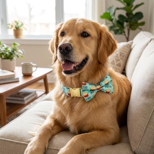 JIUJIA Stud Muffin Dog Bow Tie Collar - Detachable, Adjustable, Handmade Cotton for Small to Large Dogs
