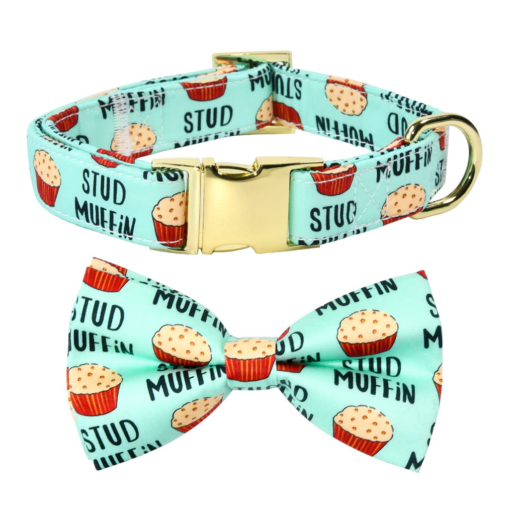 JIUJIA Stud Muffin Dog Bow Tie Collar - Detachable, Adjustable, Handmade Cotton for Small to Large Dogs