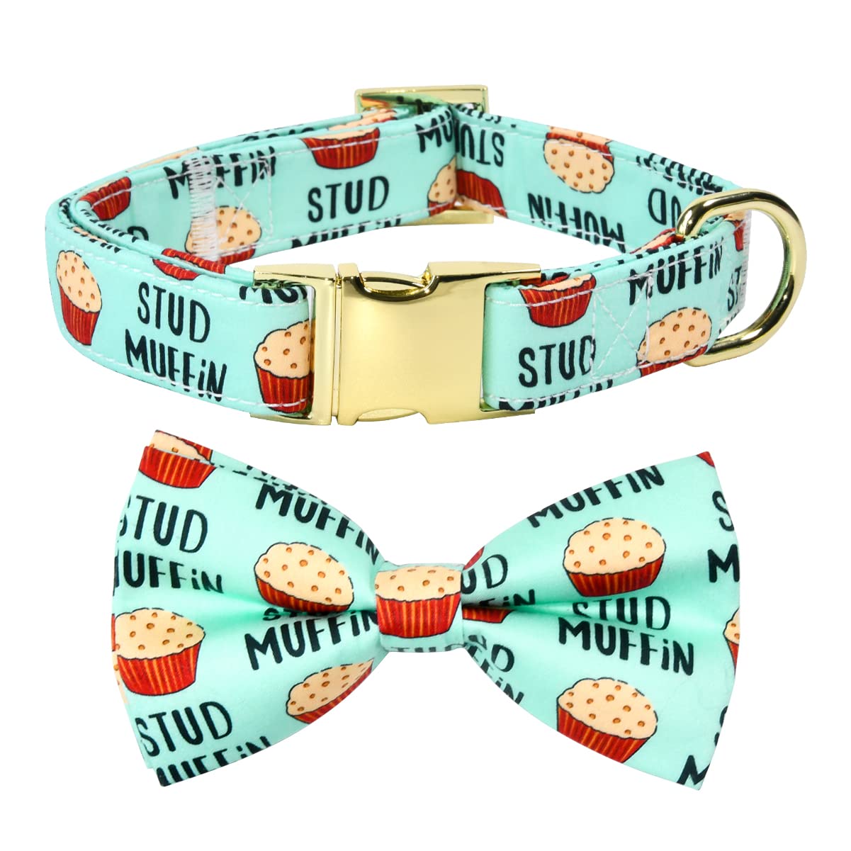 JIUJIA Stud Muffin Dog Bow Tie Collar - Detachable, Adjustable, Handmade Cotton for Small to Large Dogs