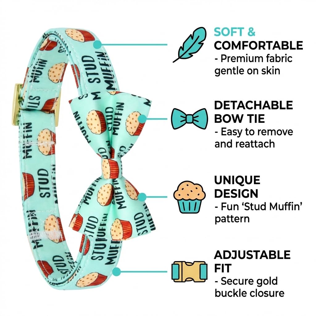 JIUJIA Stud Muffin Dog Bow Tie Collar - Detachable, Adjustable, Handmade Cotton for Small to Large Dogs