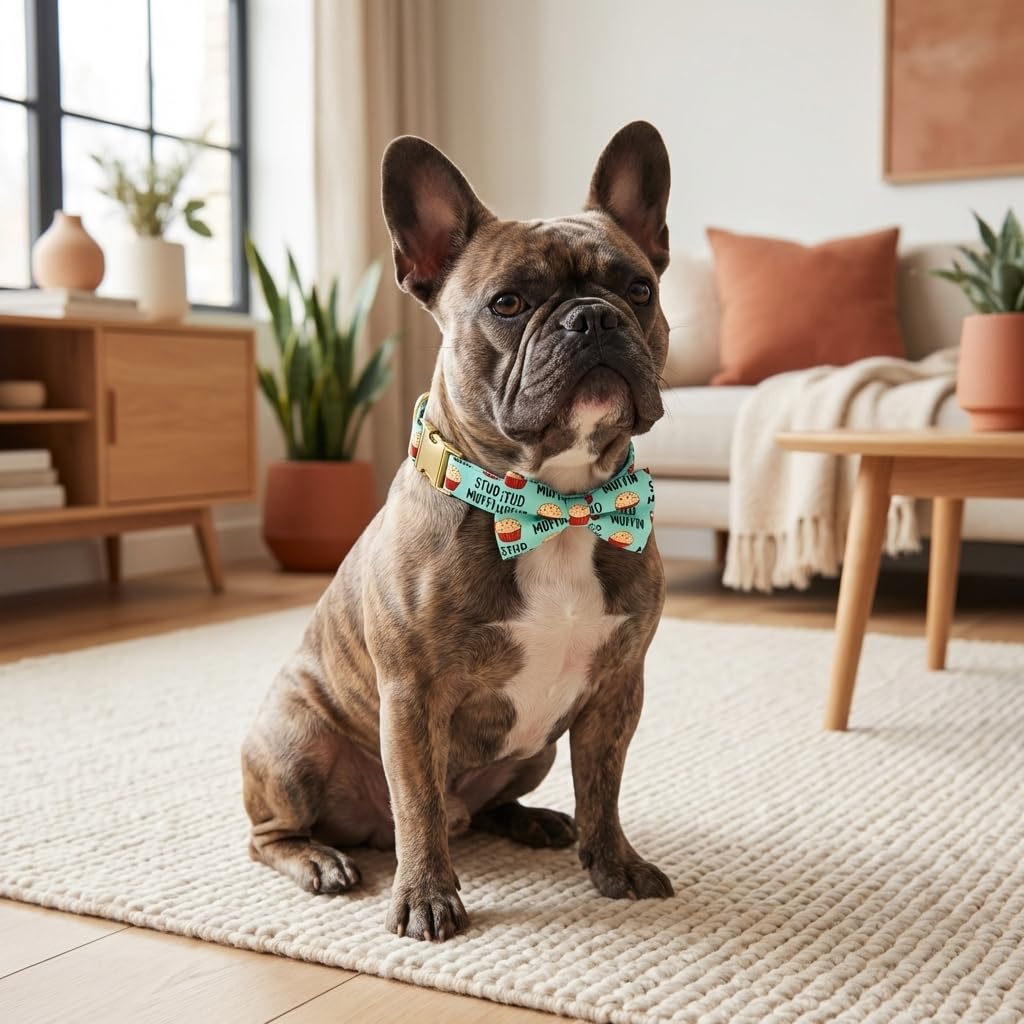 JIUJIA Stud Muffin Dog Bow Tie Collar - Detachable, Adjustable, Handmade Cotton for Small to Large Dogs