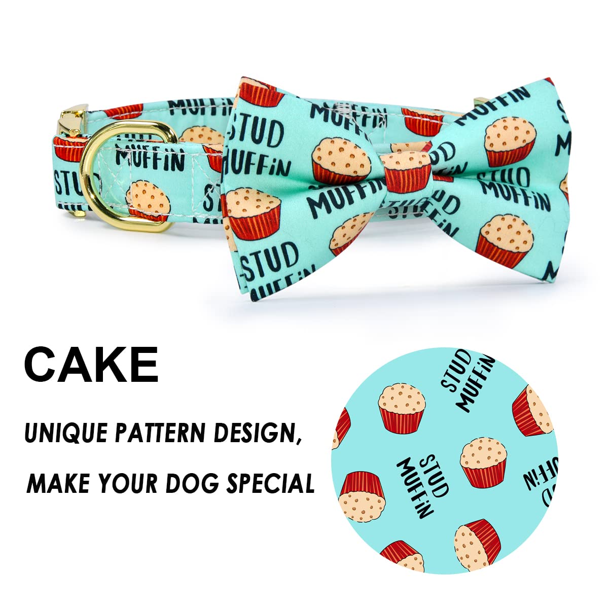 JIUJIA Stud Muffin Dog Bow Tie Collar - Detachable, Adjustable, Handmade Cotton for Small to Large Dogs