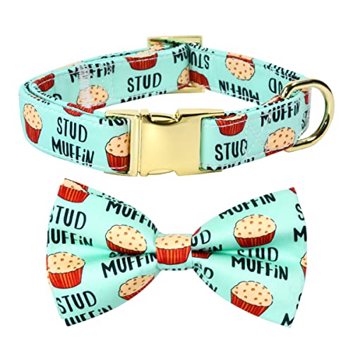JIUJIA Stud Muffin Dog Bow Tie Collar - Detachable, Adjustable, Handmade Cotton for Small to Large Dogs