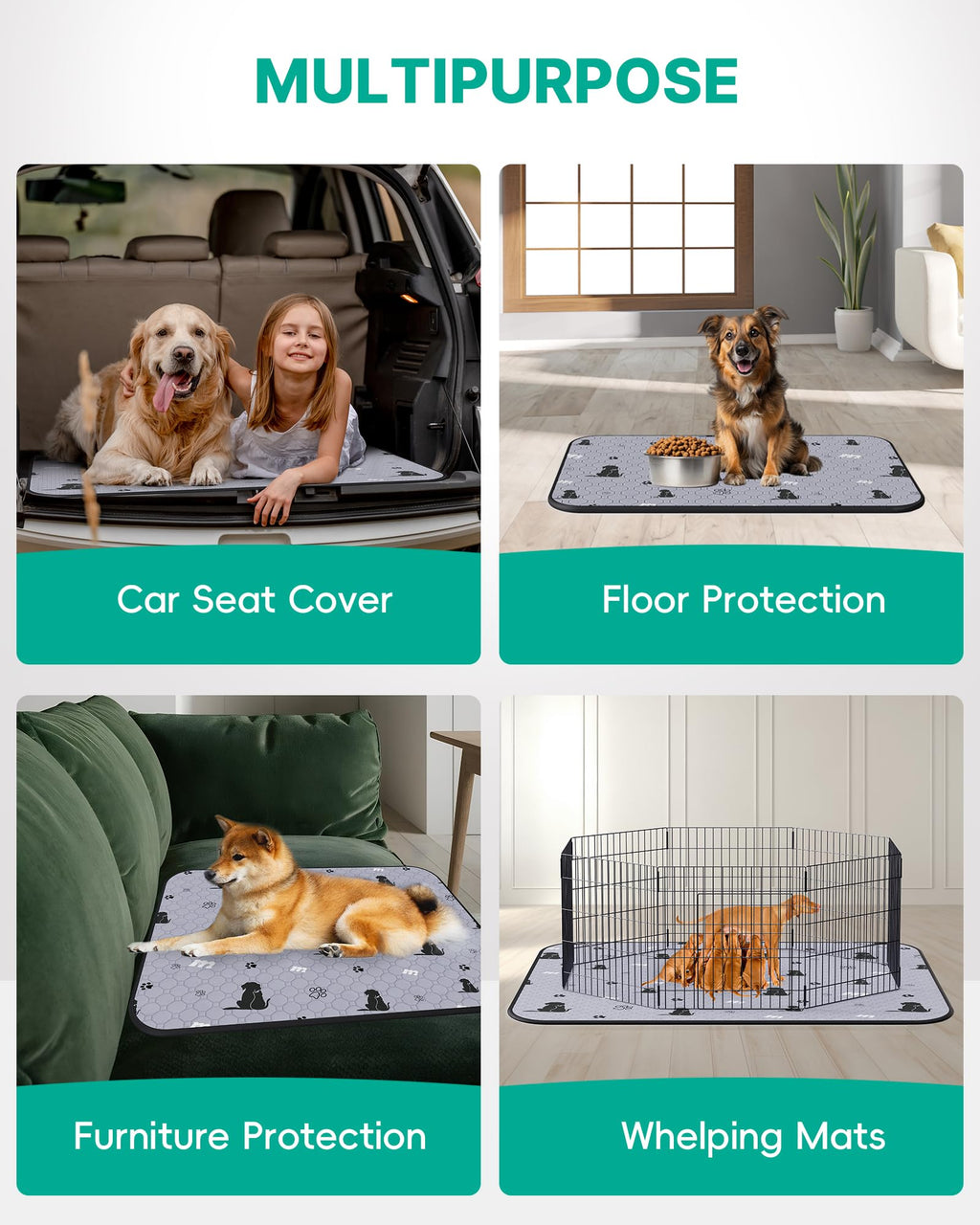 JollyMate 36x41 Washable Reusable Dog Pee Pads 2-Pack - Gray, Ultra-Absorbent, Leak-Proof, Non-Slip