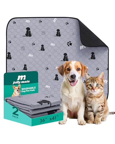 JollyMate 36x41 Washable Reusable Dog Pee Pads 2-Pack - Gray, Ultra-Absorbent, Leak-Proof, Non-Slip