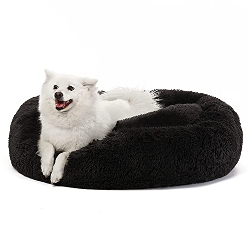 JOLLYVOGUE 20" Donut Dog Bed – Plush Faux Fur Calming Cushion for Small Pets