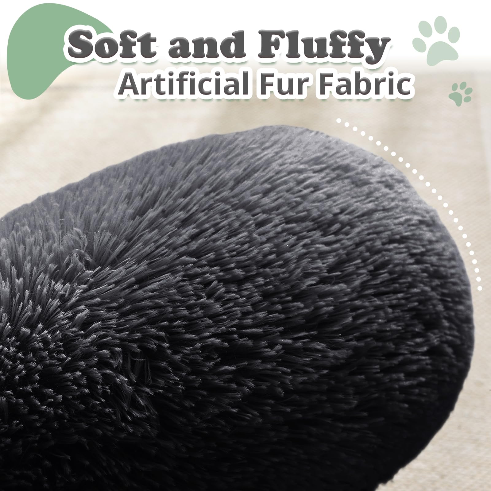 JOLLYVOGUE Fluffy Donut Pet Bed - Calming Anti-Anxiety Cushion for Small Dogs & Cats, 23 Inch