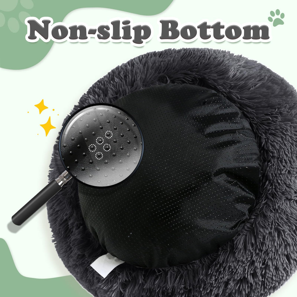 JOLLYVOGUE Fluffy Donut Pet Bed - Calming Anti-Anxiety Cushion for Small Dogs & Cats, 23 Inch