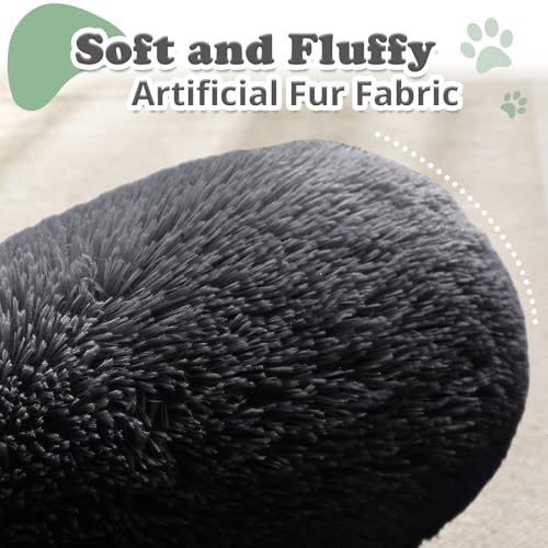 JOLLYVOGUE Fluffy Donut Pet Bed - Calming Anti-Anxiety Cushion for Small Dogs & Cats, 23 Inch