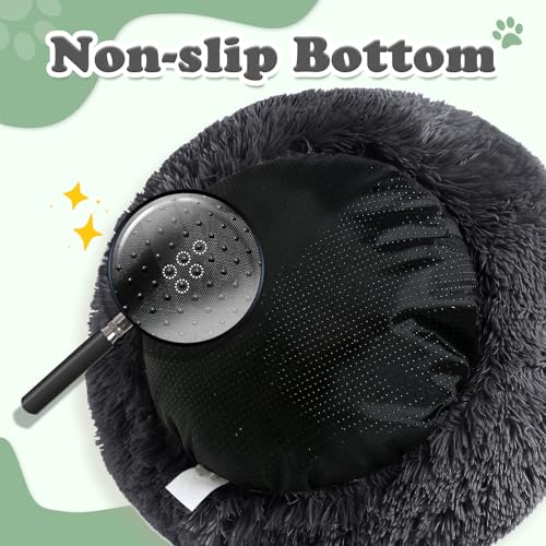 JOLLYVOGUE Fluffy Donut Pet Bed - Calming Anti-Anxiety Cushion for Small Dogs & Cats, 23 Inch
