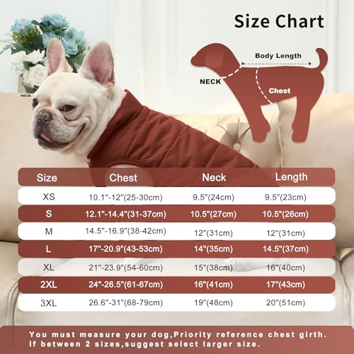 JoyDaog Fleece Lined Dog Coat for Small Dogs, Windproof Winter Jacket (Brown, XS)