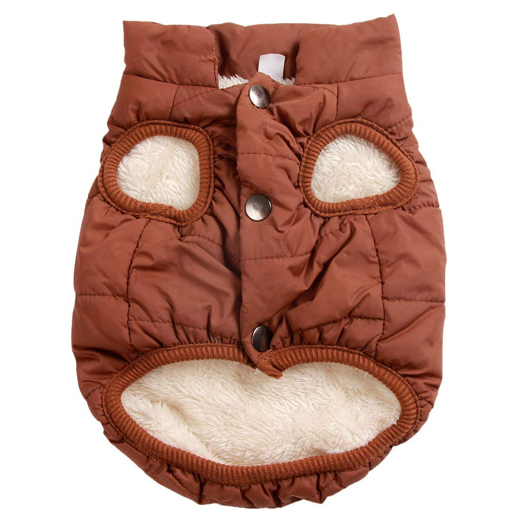 JoyDaog Fleece Lined Dog Coat for Small Dogs, Windproof Winter Jacket (Brown, XS)