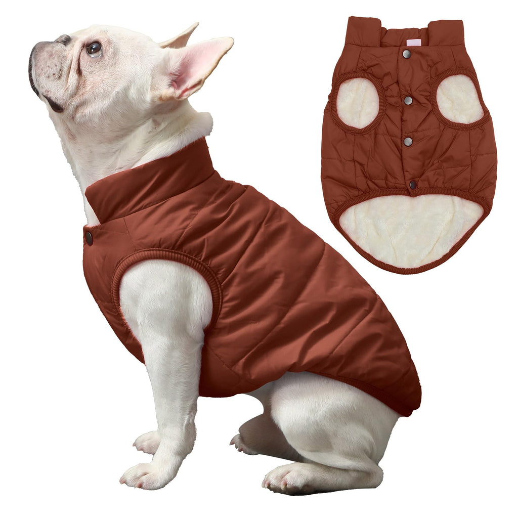JoyDaog Fleece Lined Dog Coat for Small Dogs, Windproof Winter Jacket (Brown, XS)