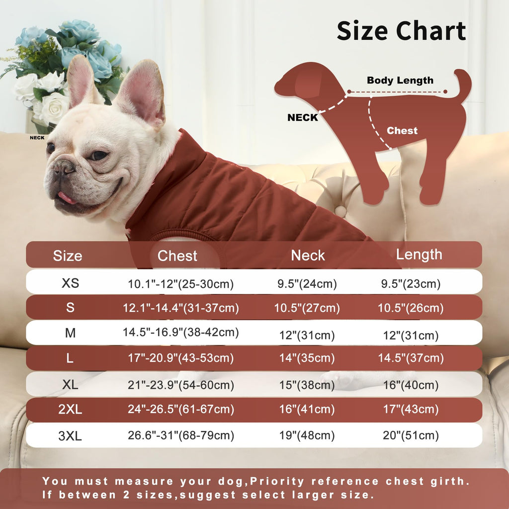 JoyDaog Fleece Lined Dog Coat for Small Dogs, Windproof Winter Jacket (Brown, XS)