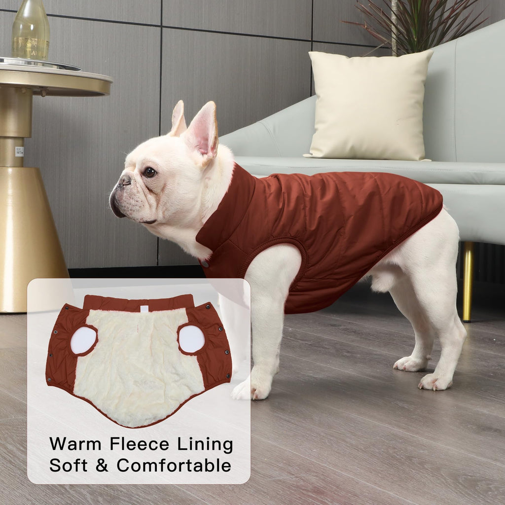 JoyDaog Fleece Lined Dog Coat for Small Dogs, Windproof Winter Jacket (Brown, XS)