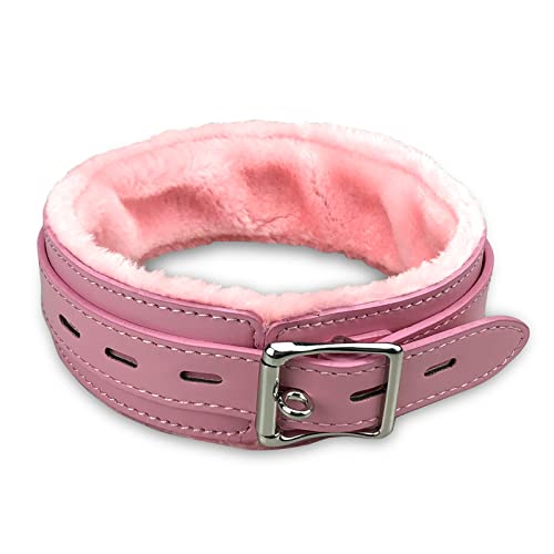 JOYMIN Pink Gothic Leather Choker Collar with Fur Lining and Detachable Leash