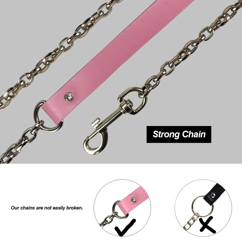 JOYMIN Pink Gothic Leather Choker Collar with Fur Lining and Detachable Leash