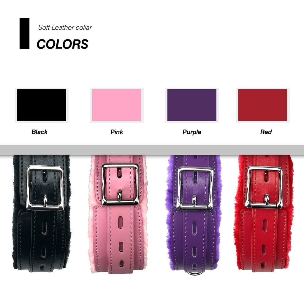 JOYMIN Pink Gothic Leather Choker Collar with Fur Lining and Detachable Leash