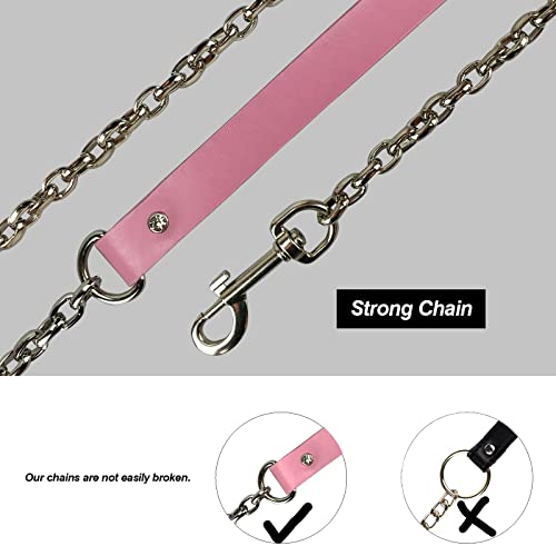 JOYMIN Pink Gothic Leather Choker Collar with Fur Lining and Detachable Leash