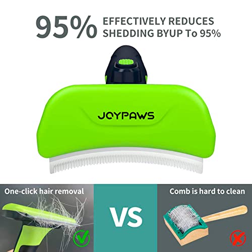 JOYPAWS Pet Grooming Brush for Dogs and Cats, Self-Cleaning Shedding Tool, Reduces Loose Hair by Up to 95% – Green, for Medium Dogs & Cats