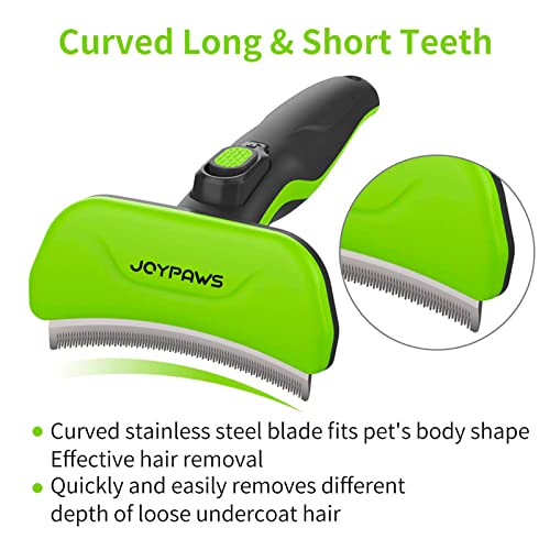 JOYPAWS Pet Grooming Brush for Dogs and Cats, Self-Cleaning Shedding Tool, Reduces Loose Hair by Up to 95% – Green, for Medium Dogs & Cats