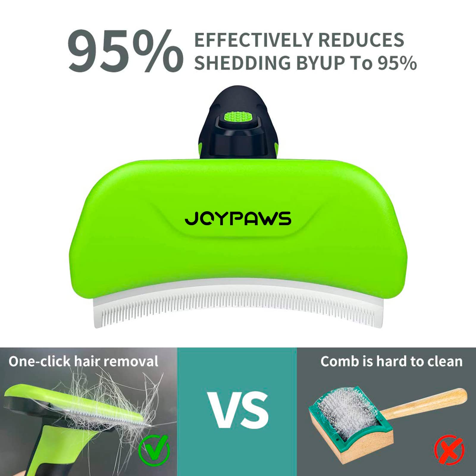 JOYPAWS Pet Grooming Brush for Dogs and Cats, Self-Cleaning Shedding Tool, Reduces Loose Hair by Up to 95% – Green, for Medium Dogs & Cats