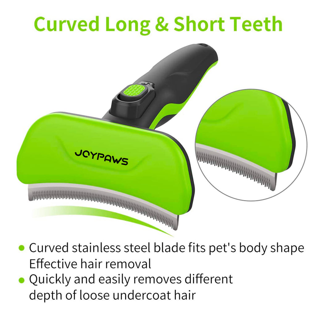 JOYPAWS Pet Grooming Brush for Dogs and Cats, Self-Cleaning Shedding Tool, Reduces Loose Hair by Up to 95% – Green, for Medium Dogs & Cats