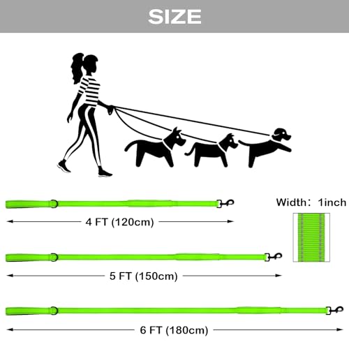 Joytale Heavy Duty Dog Leash for Large Dogs That Pull – 6FT, Green, Double Handle & Double-Sided Reflective
