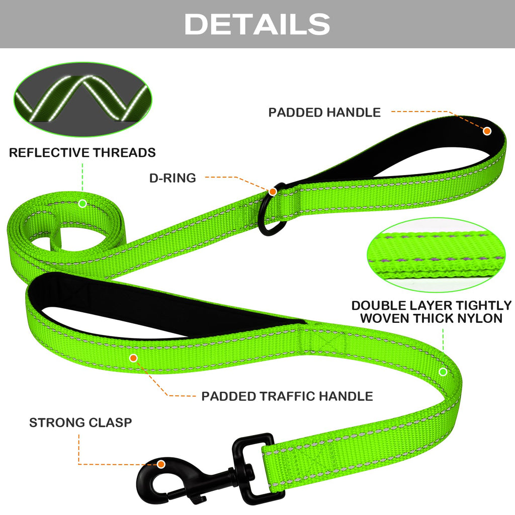 Joytale Heavy Duty Dog Leash for Large Dogs That Pull – 6FT, Green, Double Handle & Double-Sided Reflective